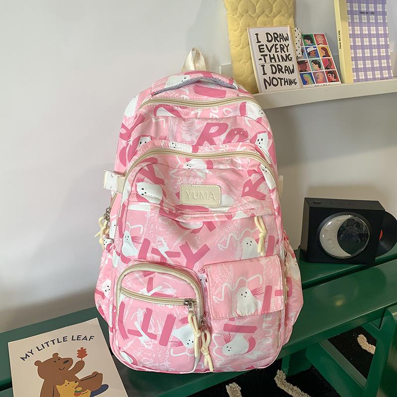 Large capacity junior high school graffiti Korean version schoolbag junior high school high school new high value backpack розовый