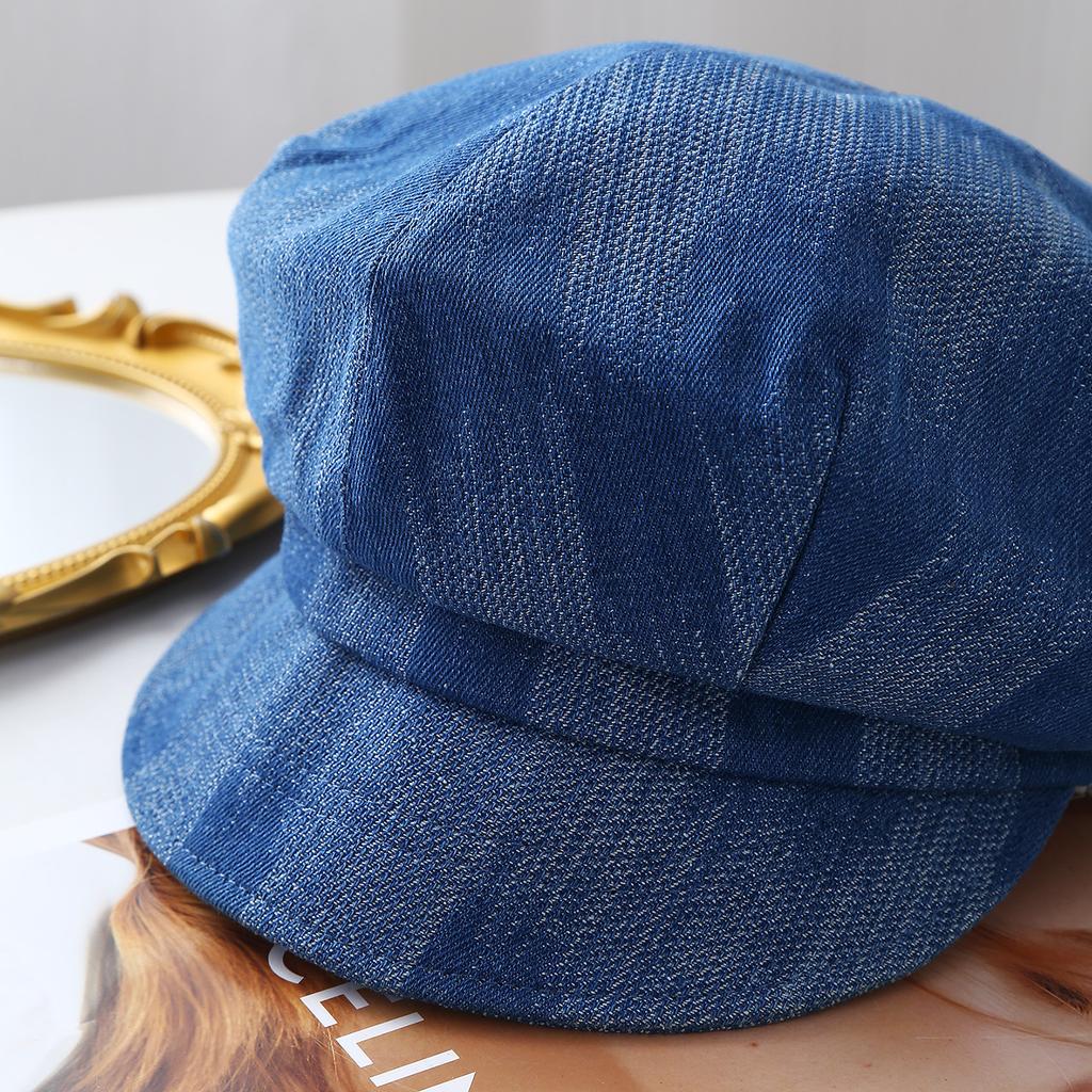 New Make Old Denim Cap Women's Casual Short Brim Shade Octagonal Beret Retro Versatile Newsboy Hat
