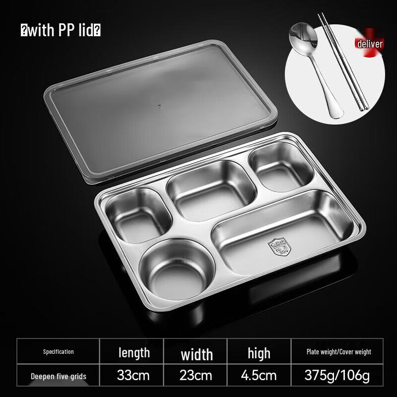 

Large Rectangular 304 Stainless Steel Divided Cafeteria Tray