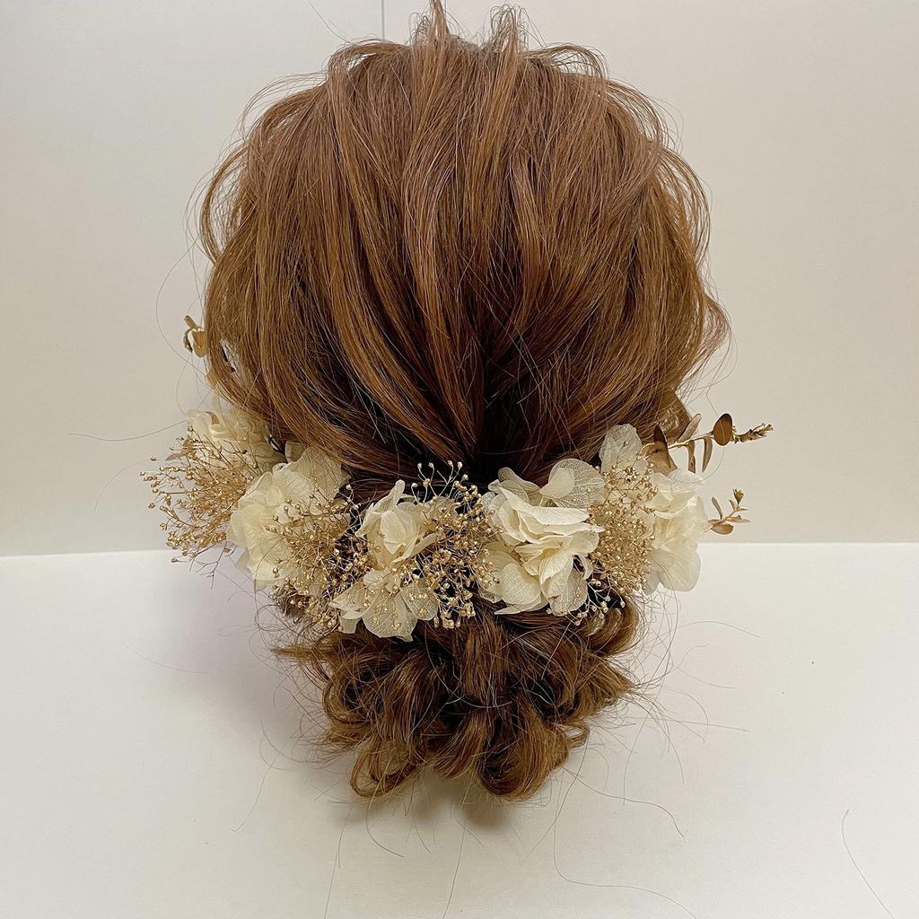 Dried Flower Hair White and Japanese Hair Accessory Ornament, Gold, Headpiece, Coming-of-Age Ceremony, Wedding, Clothing, Baby's Breath, Furisode,