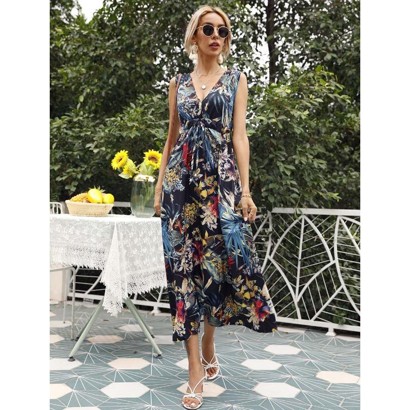 New Summer Print Sexy V-neck Sleeveless Dress