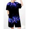 Summer Outfit Blue Flame Print Short Sleeve T-Shirt + Shorts Set Black Casual Sportswear Kids Streetwear Tracksuit