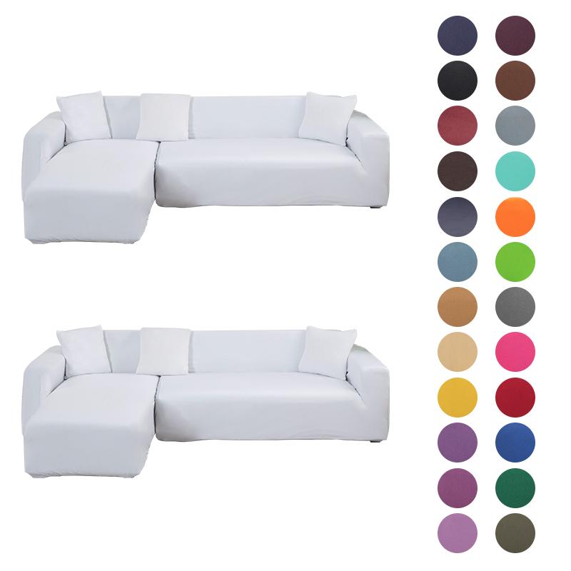 Solid Color Sofa Covers for Living Room Elastic Corner Couch Cover L Shaped Chaise Longue Slipcovers Chair Protector Home Decor