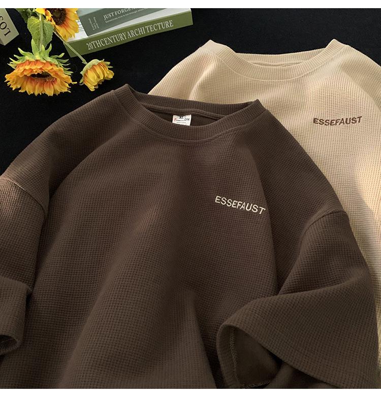 

Унісекс Японська Трендова Вафельна Футболка з Коротким Рукавом Вільного Крою Літня L кавовий