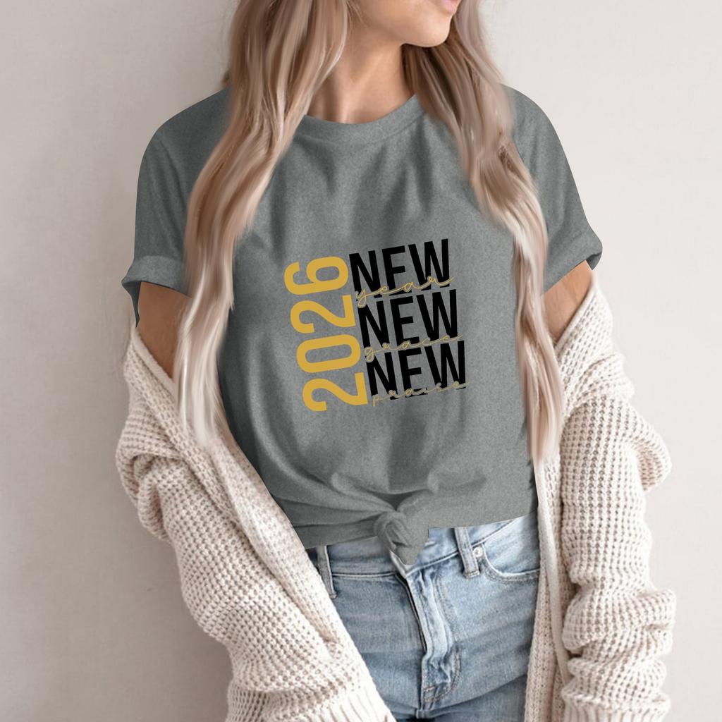 Women's Fashion 2026 New Year Printed Round Neck Short Sleeve Top