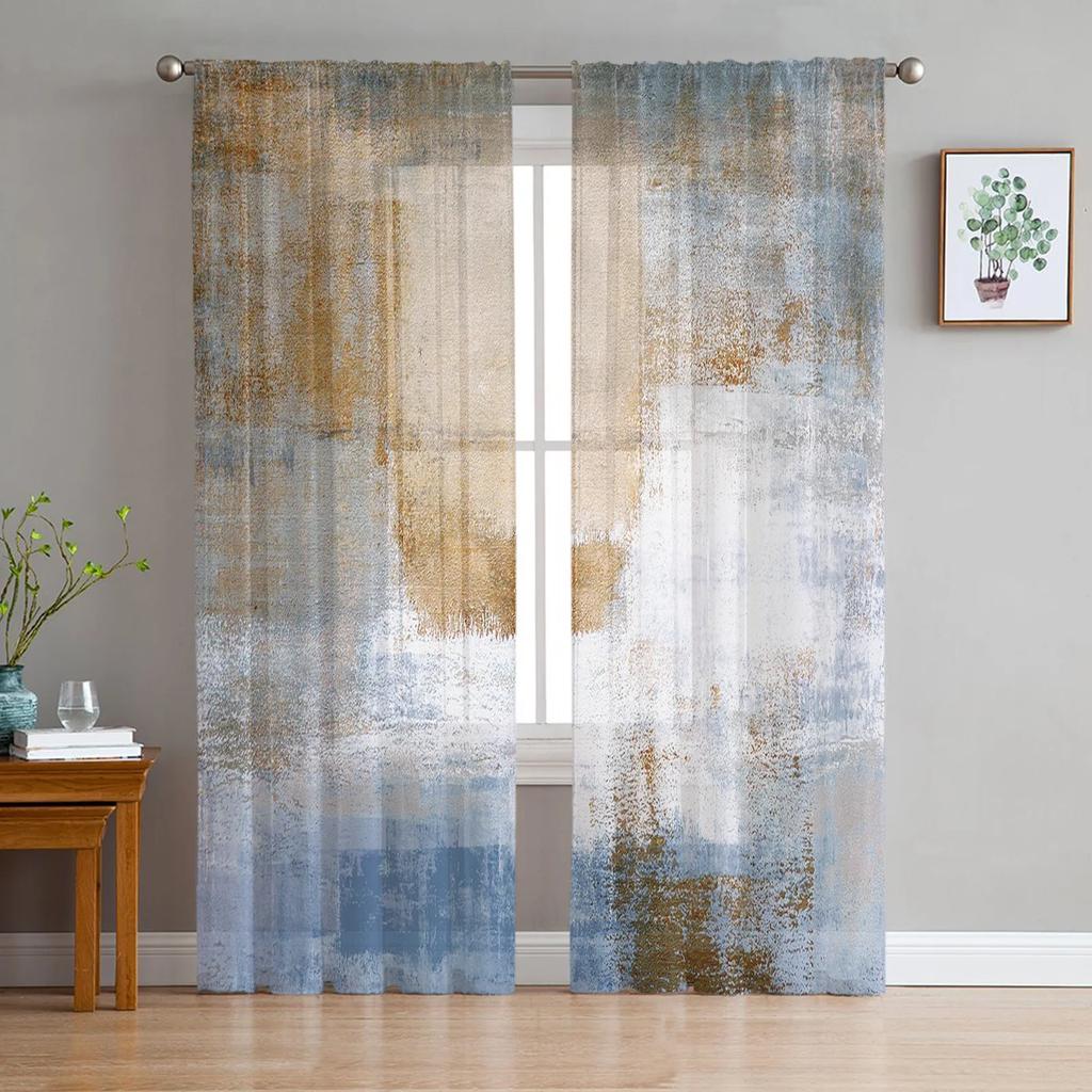 Luxus Tüll Vorhänge Kunst Farbe Moderne Retro Wohnzimmer Küche Chiffon Vorhang Jugend Schlafzimmer Sheer Boden Volant Vorhang