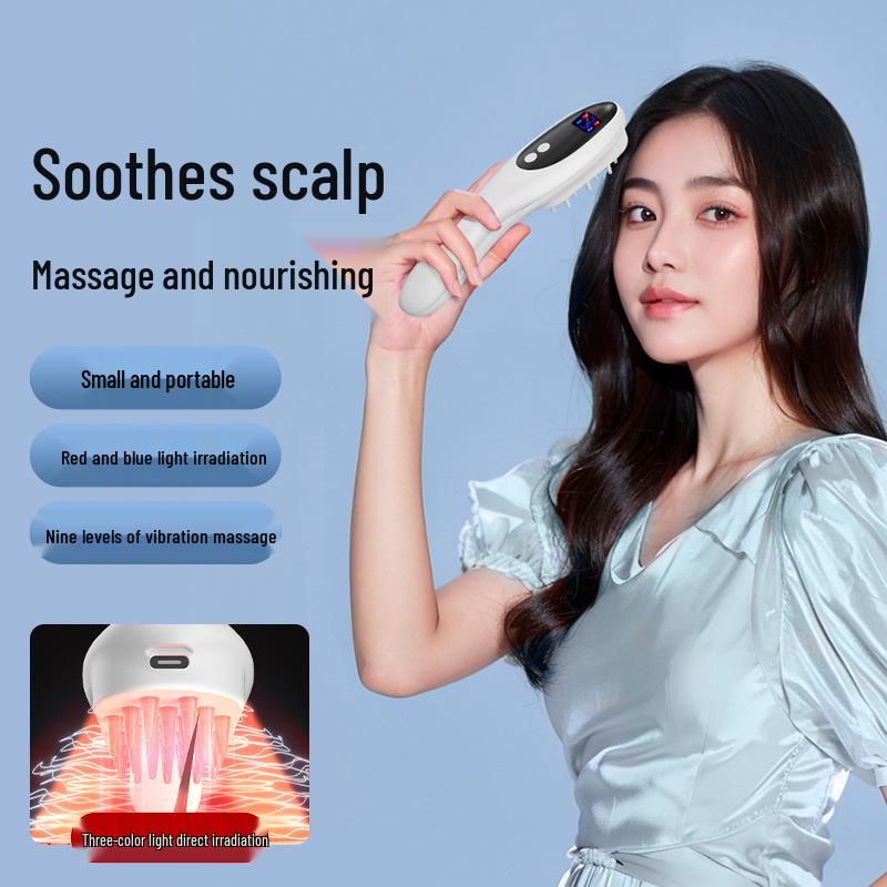 Red & Blue Light Electric Scalp Massager Comb with Hair Growth Oil