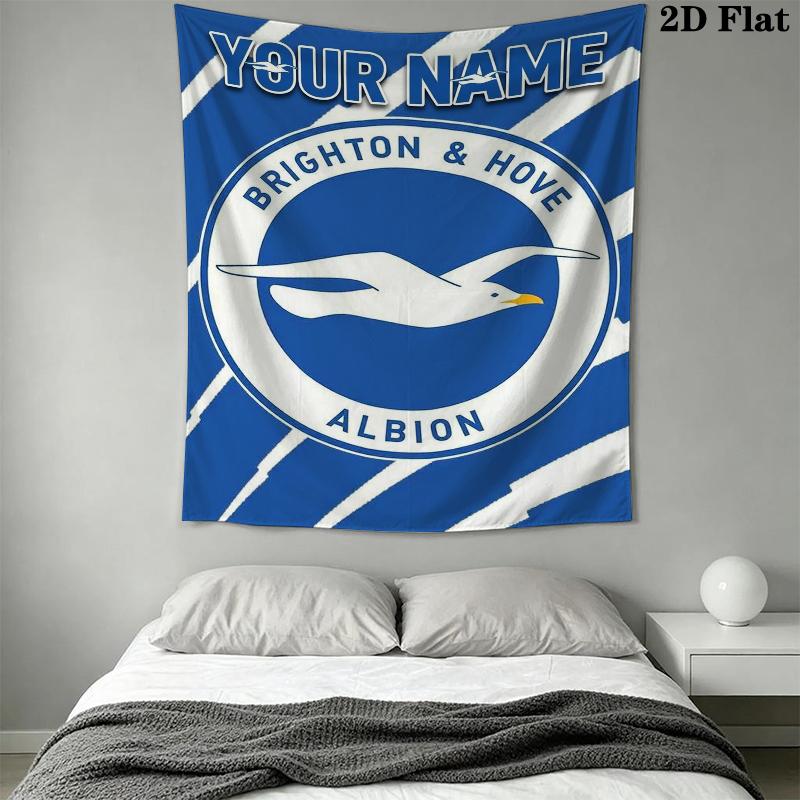 Custom Name Brighton&Hove Albion Wall Tapestry Aesthetic Wall Hanging Printed Fabric Blanket Decorative Tapestries for Bedroom Living Room Home Decor