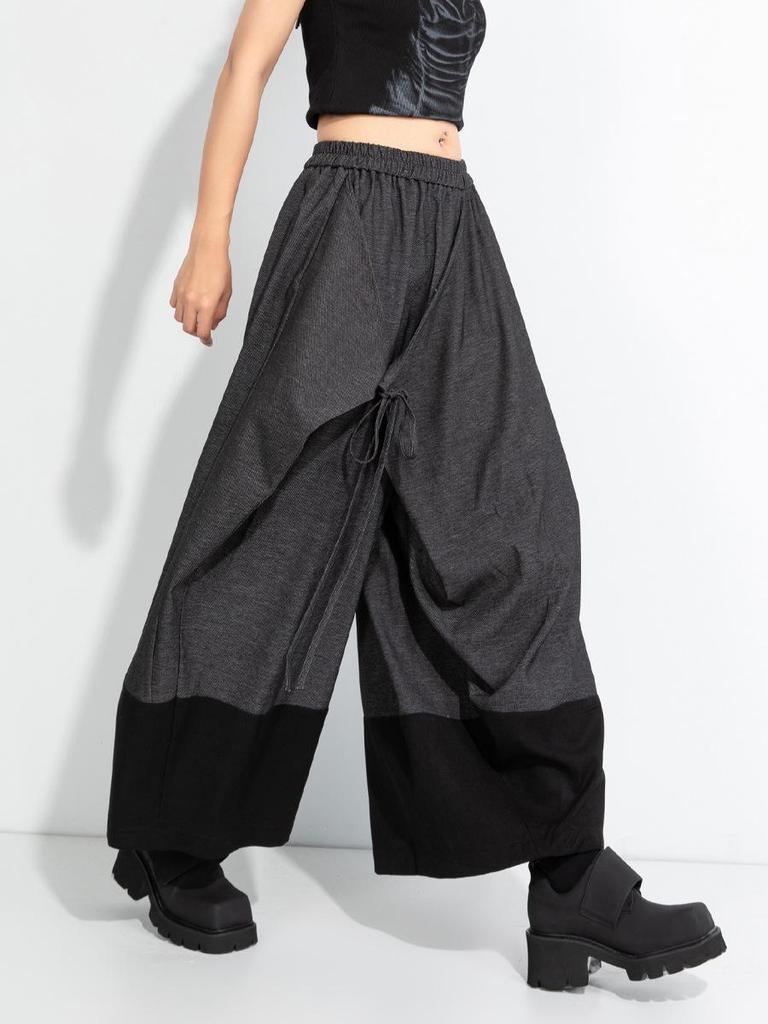 2025 Women's High-Waist Elastic Spliced Skirt Pants - Slimming Niche Design, Mid-Length, Nine-Point for Autumn/Winter Collection