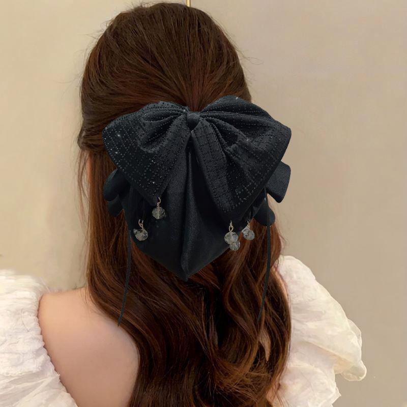 Clips de păr coadă de cal cu fundă florală din șifon făcută manual pentru păr voluminos