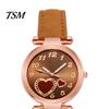 Quartz Watch Women Heart Dial Plate Anti-Scratch Faux Leather Girls Casual Wristwatch for Travel Love