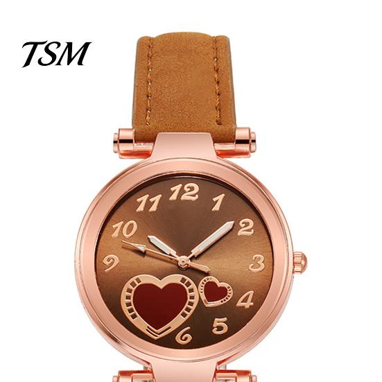 Quartz Watch Women Heart Dial Plate Anti-Scratch Faux Leather Girls Casual Wristwatch for Travel Love