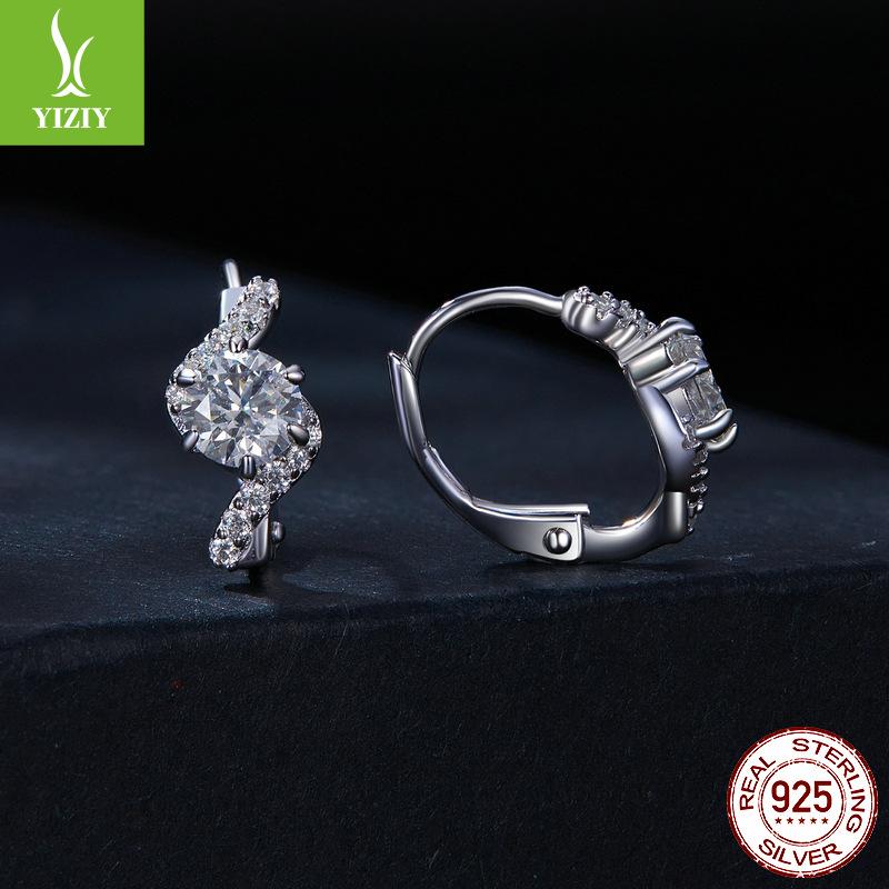 Wave 50 Cent Moissanite Ear Buckle Ladies, Pop Elegant S925 Sterling Silver Earrings