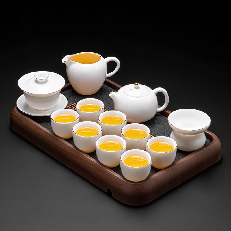 Lainuo 12-Piece Gold-Painted Porcelain Tea Set with Xishi Pot & Ebony Tray