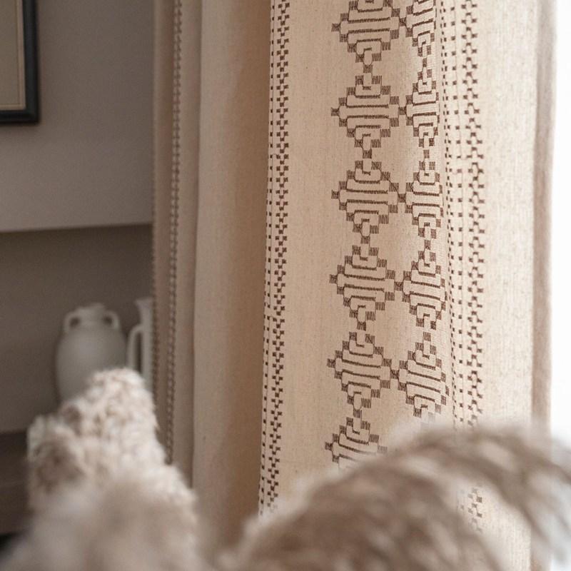 Cotton Linen American Geometry Home Window Curtain Embroidered Edge Blackout Drapes Curtains Living Room Bedroom Kitchen Window