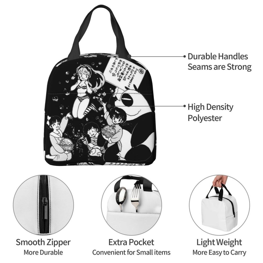 Ranma 12 Urusei Yatsura Insulated Lunch Bag for Women Office Cooler Thermal Food Box Tote Portable Lunch Boxes Container