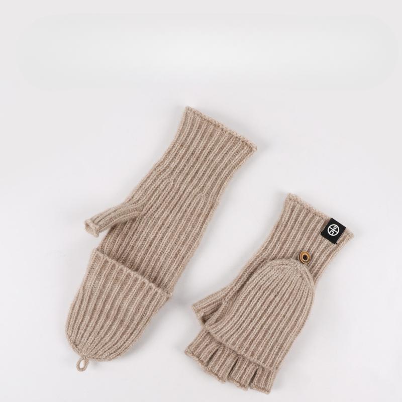 Knitted Flip Gloves for Winter Warmth Half Finger Gloves for Students Writing Thickened Cold proof Yarn Touch Screen Finger Exposed Gloves