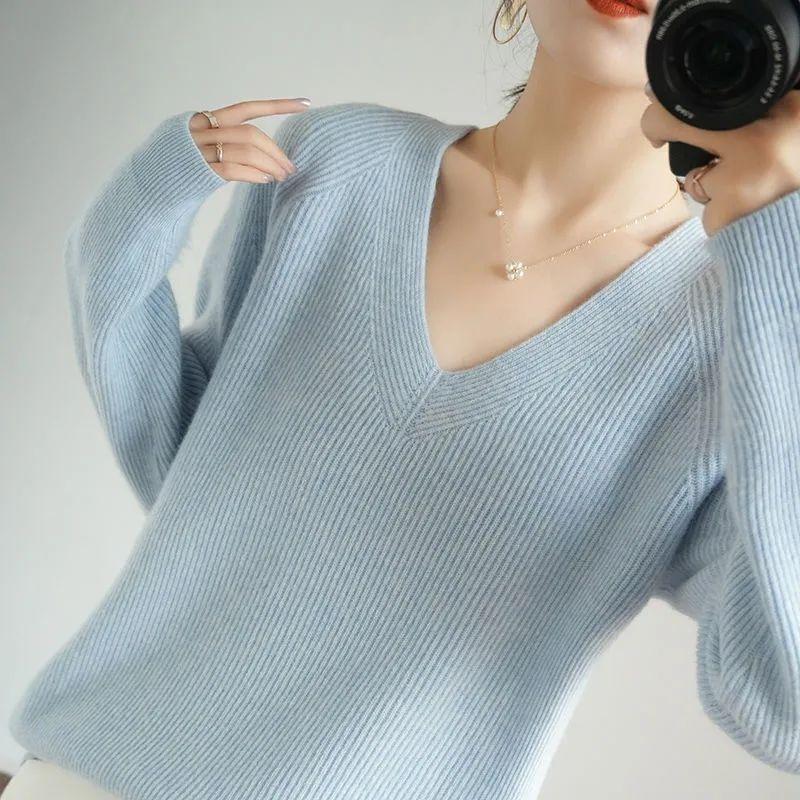 Loose Sweater Women's Outer V-neck Bottoming Shirt Solid Color Thread Thin Tops Knitted Sweater