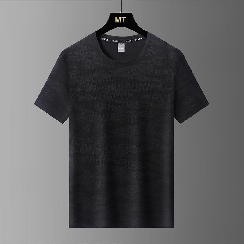 Half-sleeved Men's Fashionable Round Neck Ice Silk T-shirt Sports Casual Tops Lightweight Breathable Fitness Large Size Short-sleeved