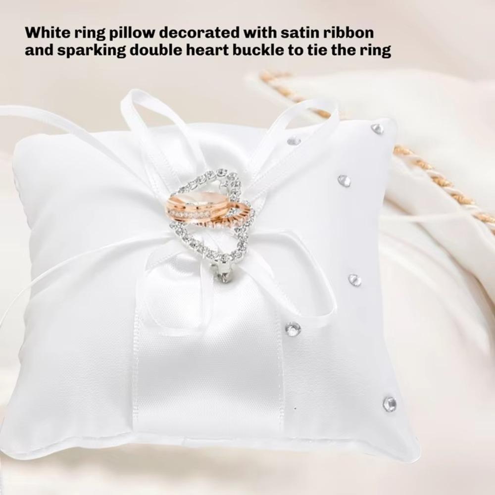 Romantisches Eheringkissen Funkelnde Strasssteine Schleife Band Kissen Heim Hochzeit Braut