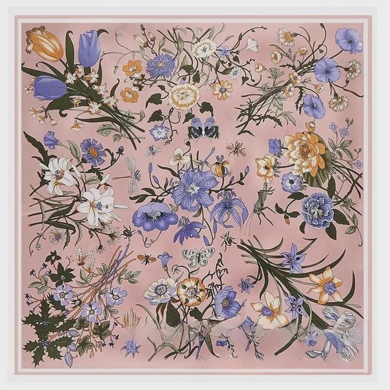 

Новий європейський та американський квадратний шарф-шаль із квітковим принтом у джунглях із атласною шовковою саржею 130 см 130cm