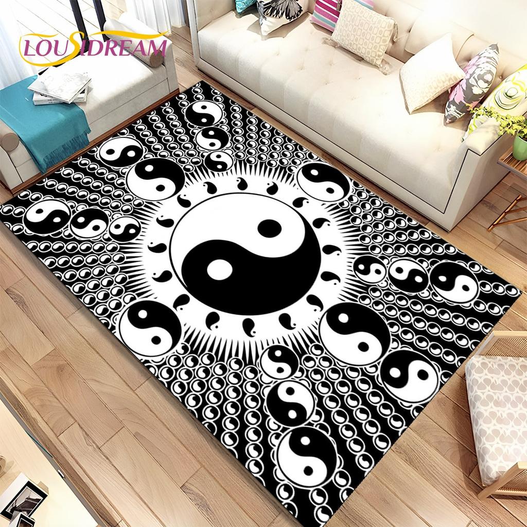 Chinese Tai Chi Bagua Yin Yang Area Rug,Carpet Rug for Home Living Room Children Bedroom Sofa Doormat Decor,Non-slip Floor Mat