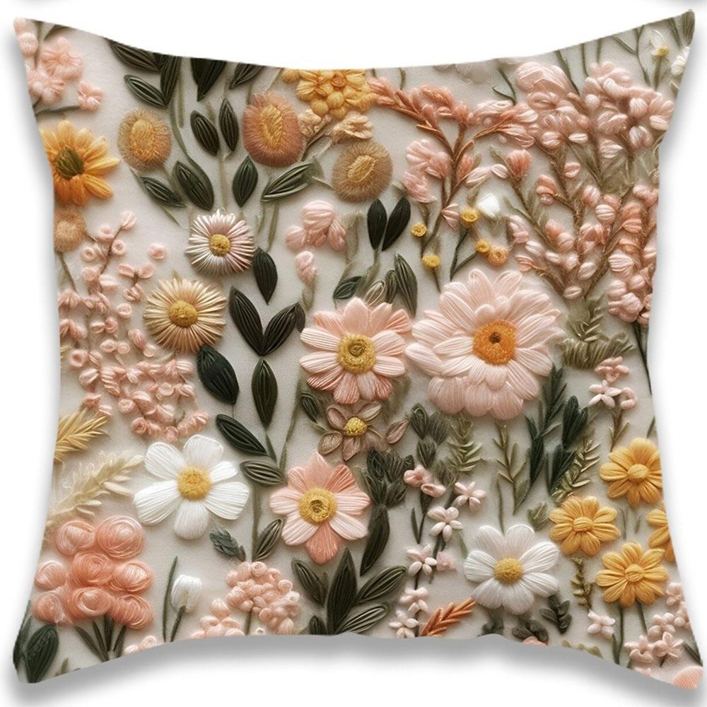 3D Blumenstickmuster Heimdekorativer Kissenbezug Wohnzimmer Sofa Polyester Kissenbezug mit Reißverschluss