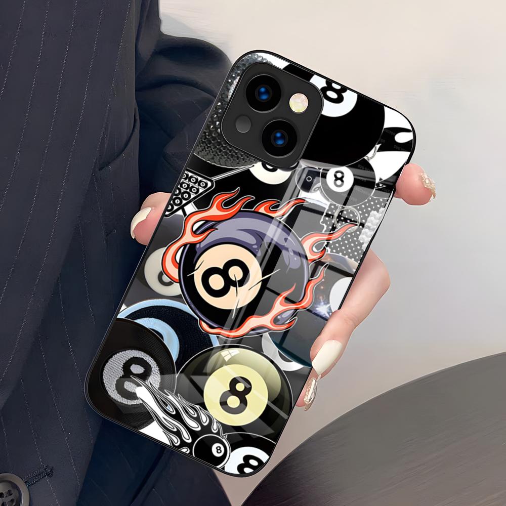 Billiard Fashion Number 8 Phone Case For IPhone 17 Pro Max 15 Pro 16 14 Plus 12 13 Mini 11 Pro Shockproof Glass Cover