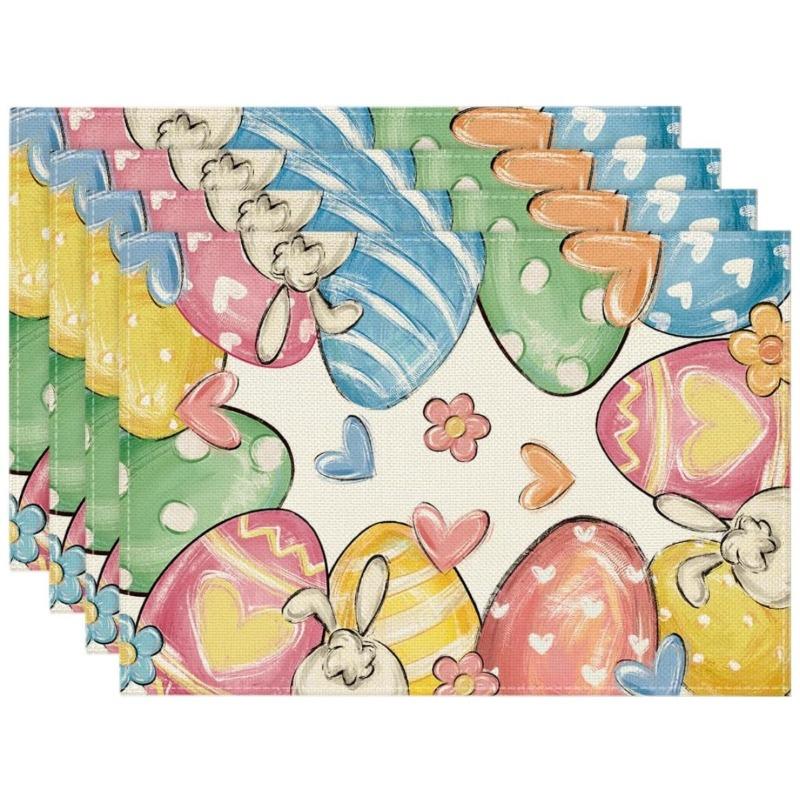 Ostern Leinen Tischsets Hase Ostereier Restaurant Wohnzimmer Heimdekoration Tisch Rutschfeste Matte