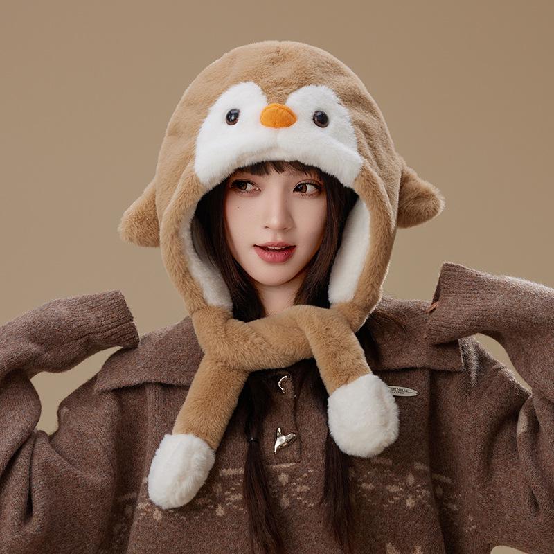Женская зимняя плюшевая шапка «Маленький пингвин» с двигающимися ушами и флисовой подкладкой