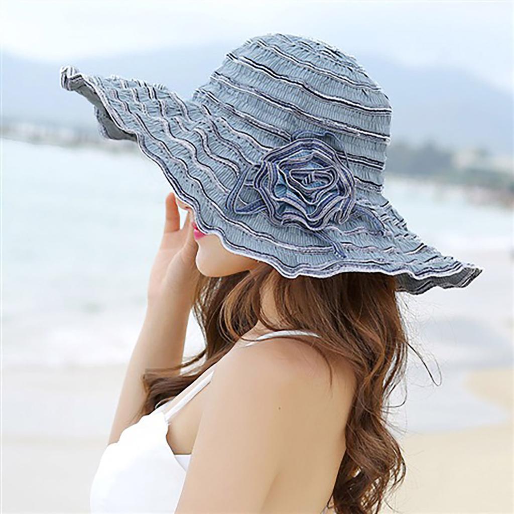 Womens Sun Hat Wide Summer Hat Foldable Roll Up Floppy Beach Hats For Women