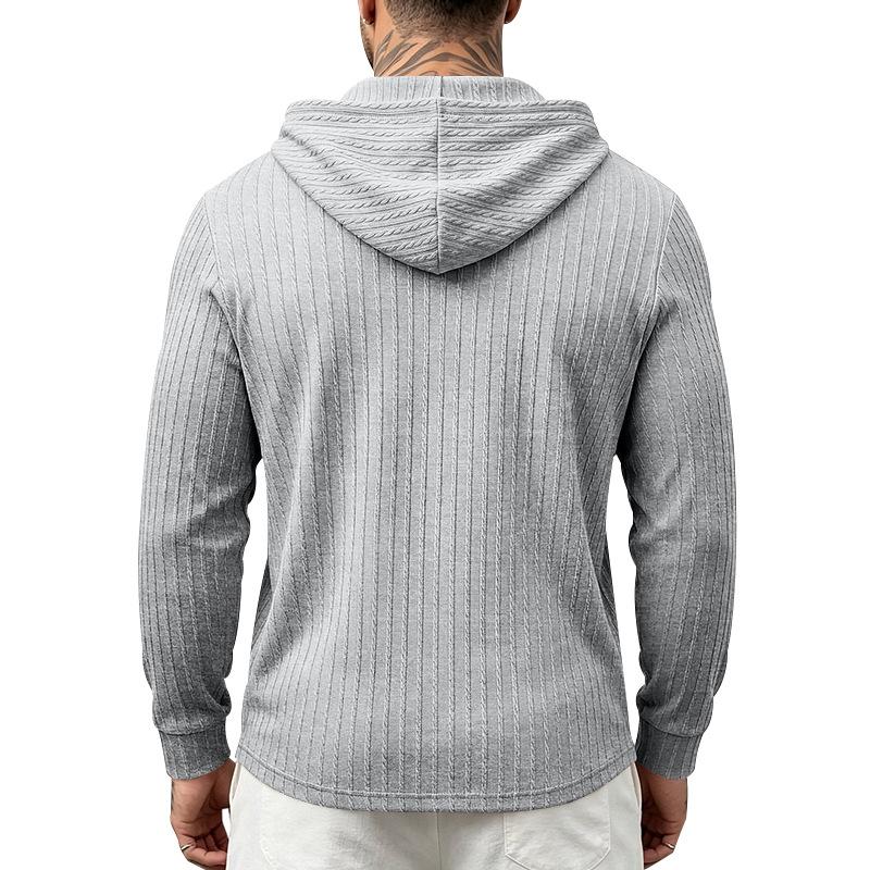 Pánská mikina s kapucí, dlouhým rukávem, pruhovaná, ležérní, pullover