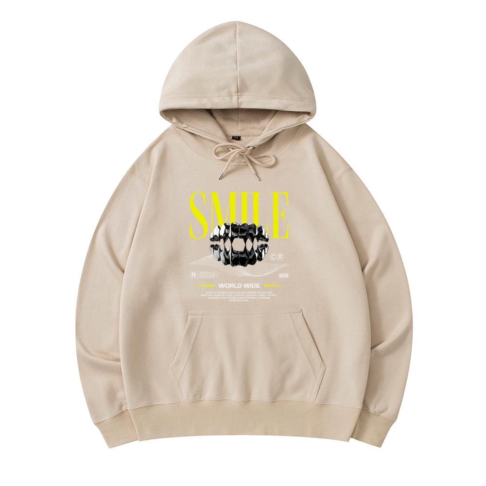 

300 GSM Men s Cotton Hoodies Smile Print Premium Cotton Sweatshirt XS армия зеленый