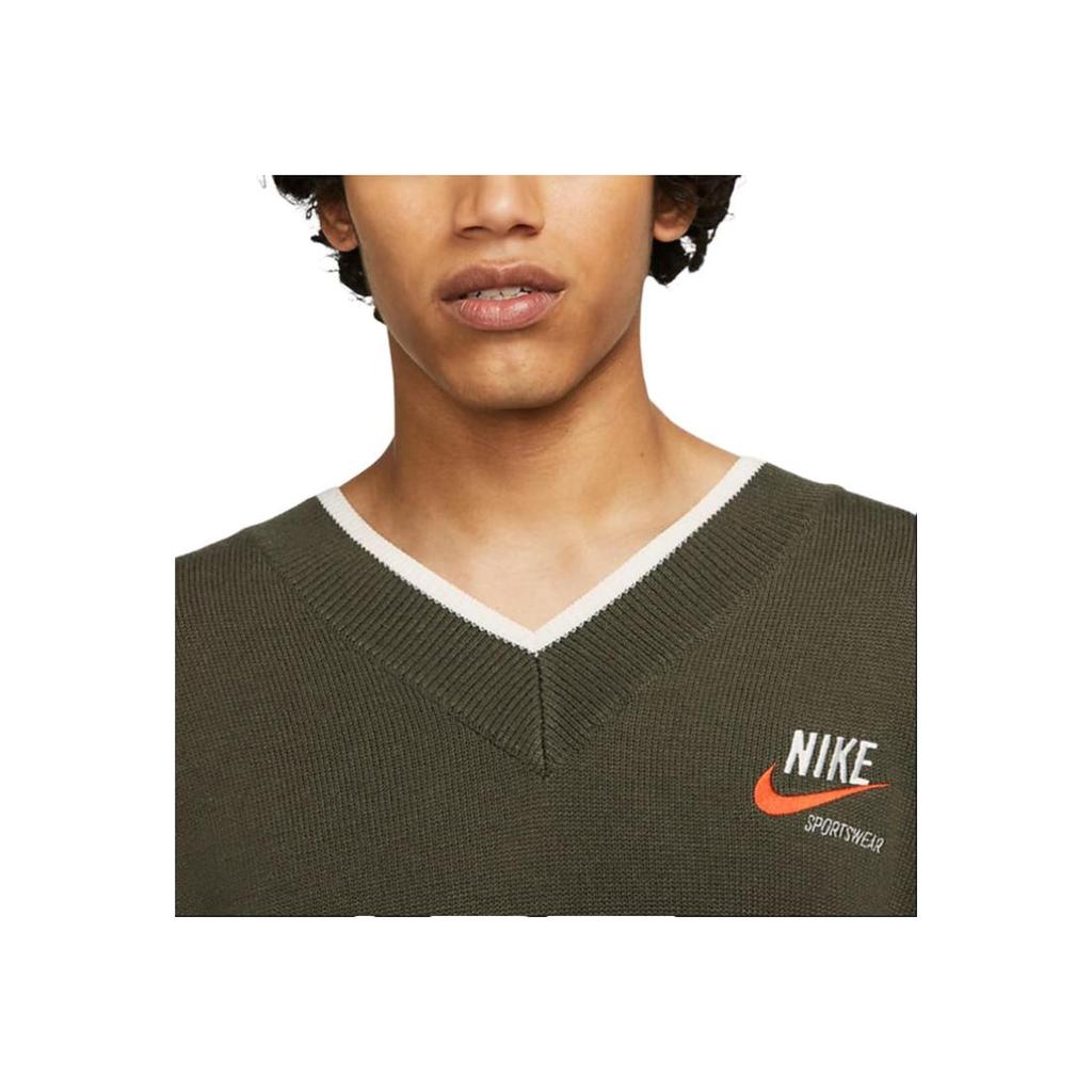 Nike Sportswear Trend Striped Print V-Neck Pullover Sweater Men Tops Utility-Khaki DX0009-325