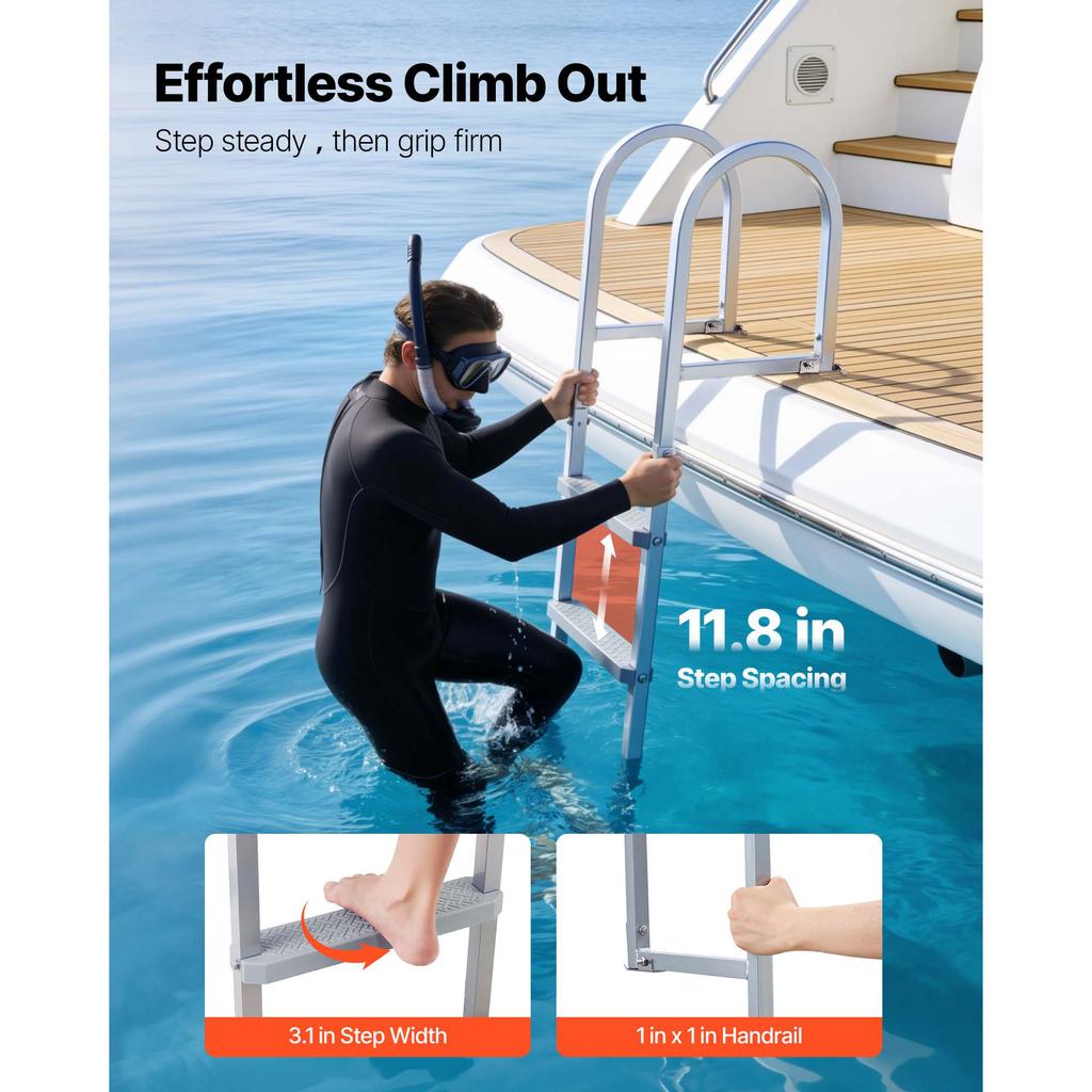 SucceBuy 3/4/5 Steps Removable Dock Ladder 500 lbs Pontoon Boat Swim Ladder with Non-Slip Wide PP Steps for Lake Marine Boarding