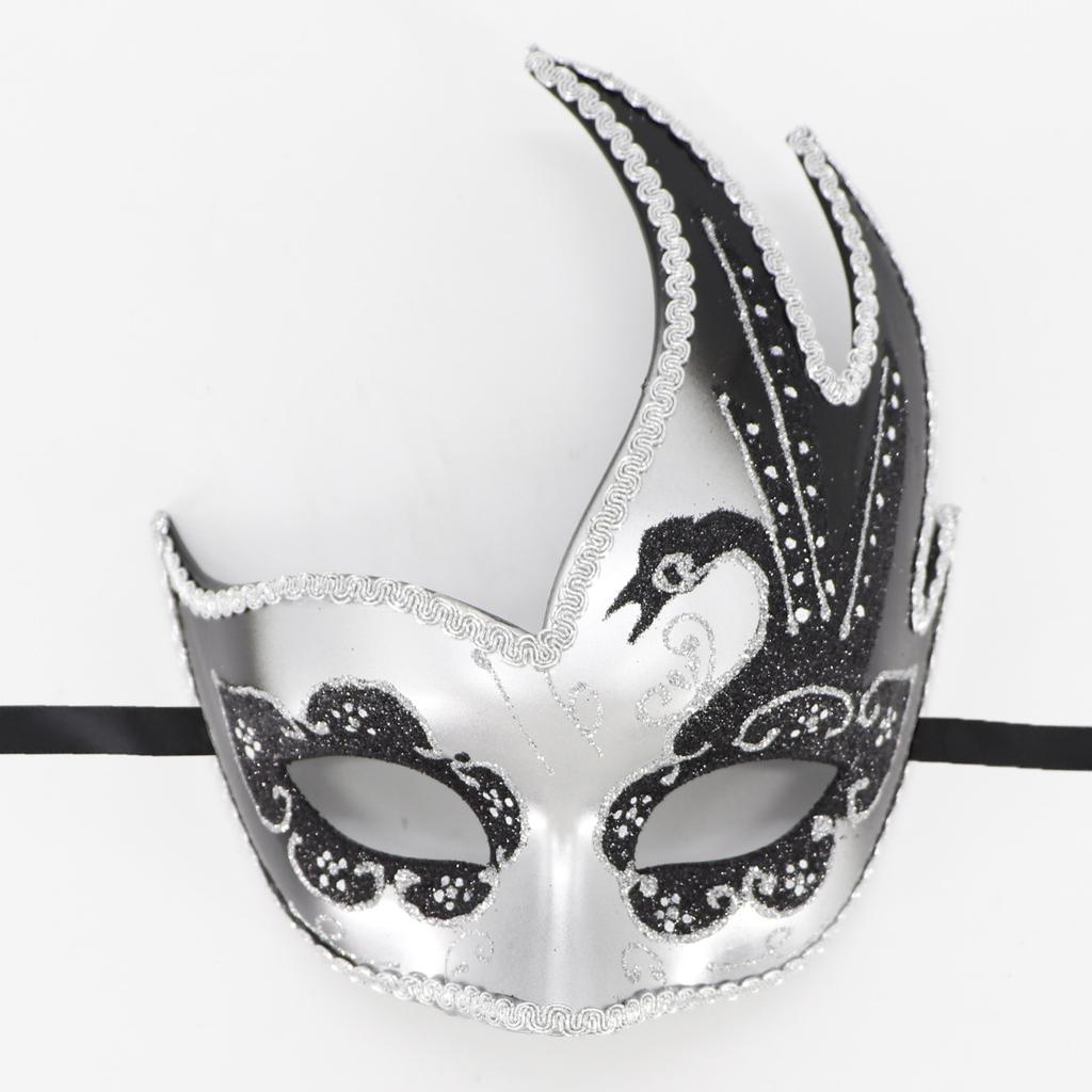 Maschera Cigno Nero con Corna Curve Fiammeggianti, Mascherata Veneziana Festa Halloween Carnevale Oggetto di Scena per Donne, Decorazione Elegante, Fascino Misterioso