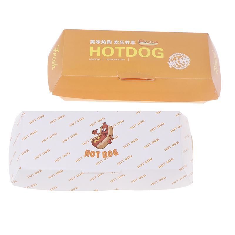 10 Adet Tek Kullanımlık Kağıt Peynirli Köpek Paket Kutusu Kapaklı Atıştırmalık Yiyecek Kağıt Tepsisi Patates Kızartması Tavuk Tutucu Bento Kutuları