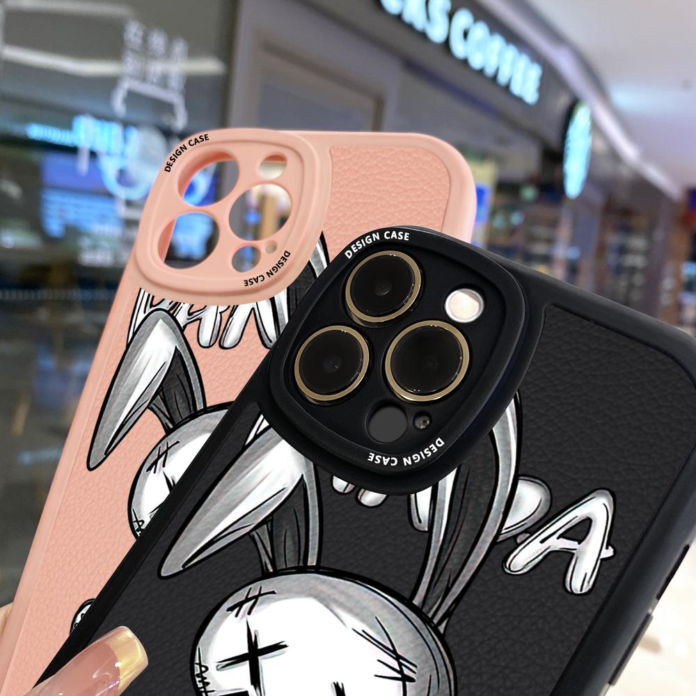 Schlanke Haut Gefühl Cartoon Depressed Kaninchen Weiche Silikon PU Leder Abdeckung Handytasche für iPhone Samsung Huawei Honor Xiaomi Redmi OPPO Realme Vivo