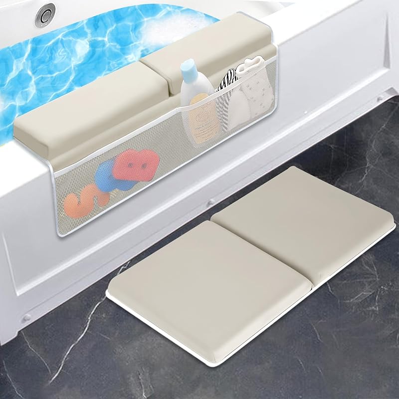 JJGoo Bath Kneeler with Elbow Rest Pad Set, 1.5 inch Kneeling Pad Mat for Bathtub - Gray