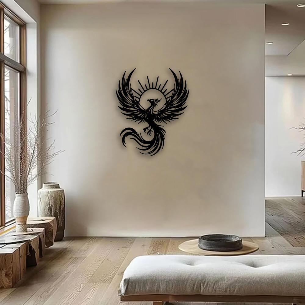 Sun Metal Wall Art Mythical Bird Decor for Living Room Bedroom Dining Bathroom Office Outdoor Black