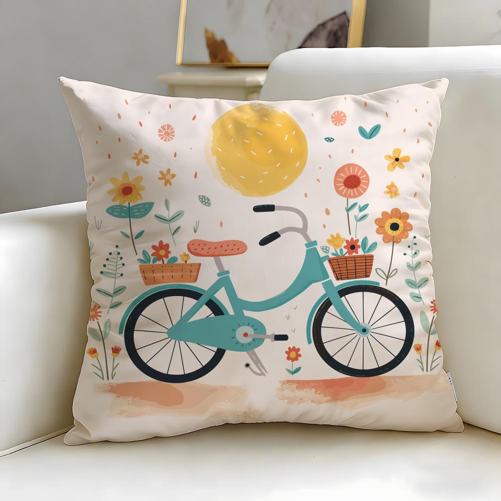 classic theme Country flower bicycle Cushion Cover Soft EasyWash Pillow Case Versatile for Couch Bed Travel and Office