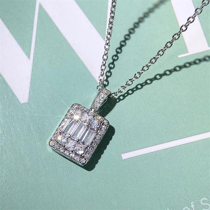 Huitan Fashion Simple Square Shaped Pendant Necklace Full Paved Sparkling CZ Stone Luxury Wedding Accessories Jewelry for Women