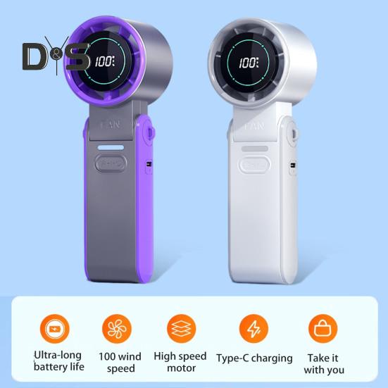 Přenosný ruční chladicí ventilátor s digitálním displejem 10800 ot./min. Silný proud vzduchu Nastavitelný USB dobíjecí mini osobní ventilátor