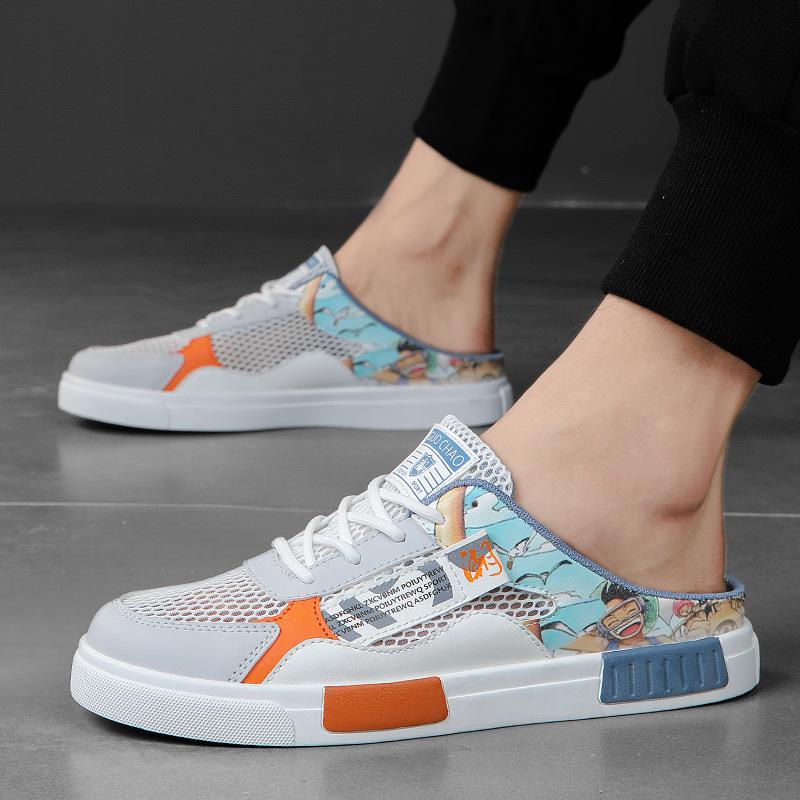 Men's Summer Breathable Mesh Low-Top Closed-Toe Backless Skate Shoes