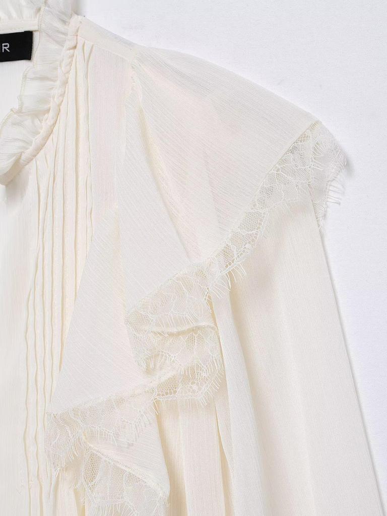 2025 Spring Women's European & American Style Lace V-Neck Long Sleeve Shirt