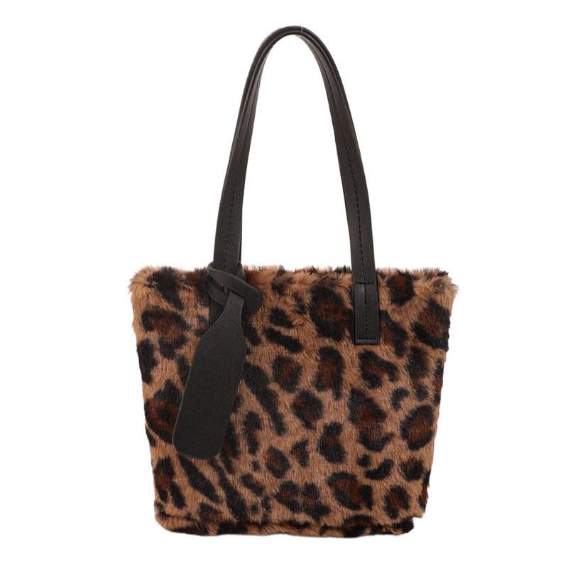 Stilvolle Plüsch-Damenhandtasche 2023 Herbst Winter Neu Einfache Tragetasche Große Kapazität Leopardenmuster Handtasche
