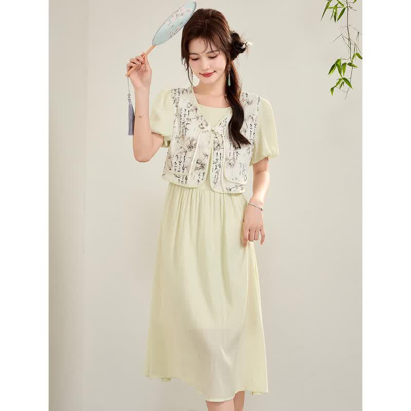 ORIGIN Women s New Chinese Style Green Print Dress M