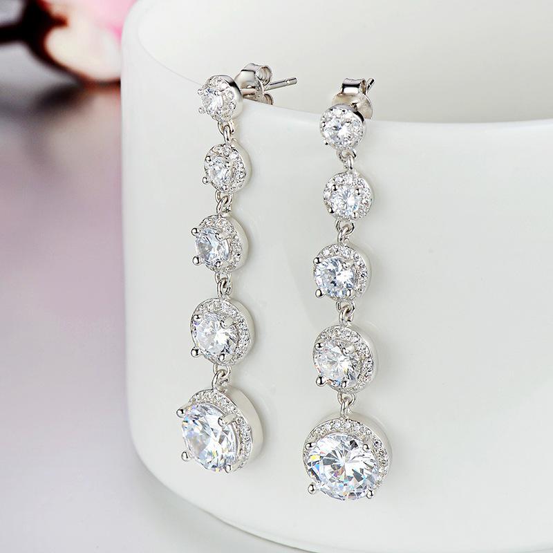 Fashion Stackable Round Clear CZ Drop Earrings For Women 925 Sterling Plata Fine Jewelry Long Tassel Silver Dangle Earring Gift