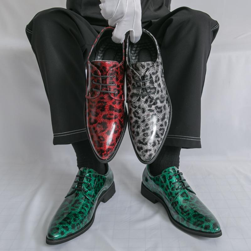 Men Derbys Oxford Leopard Print Personality Nightclub Leather Business Shoes Men's Tuxedo Wedding Dance Shoes Red Green Plus Size