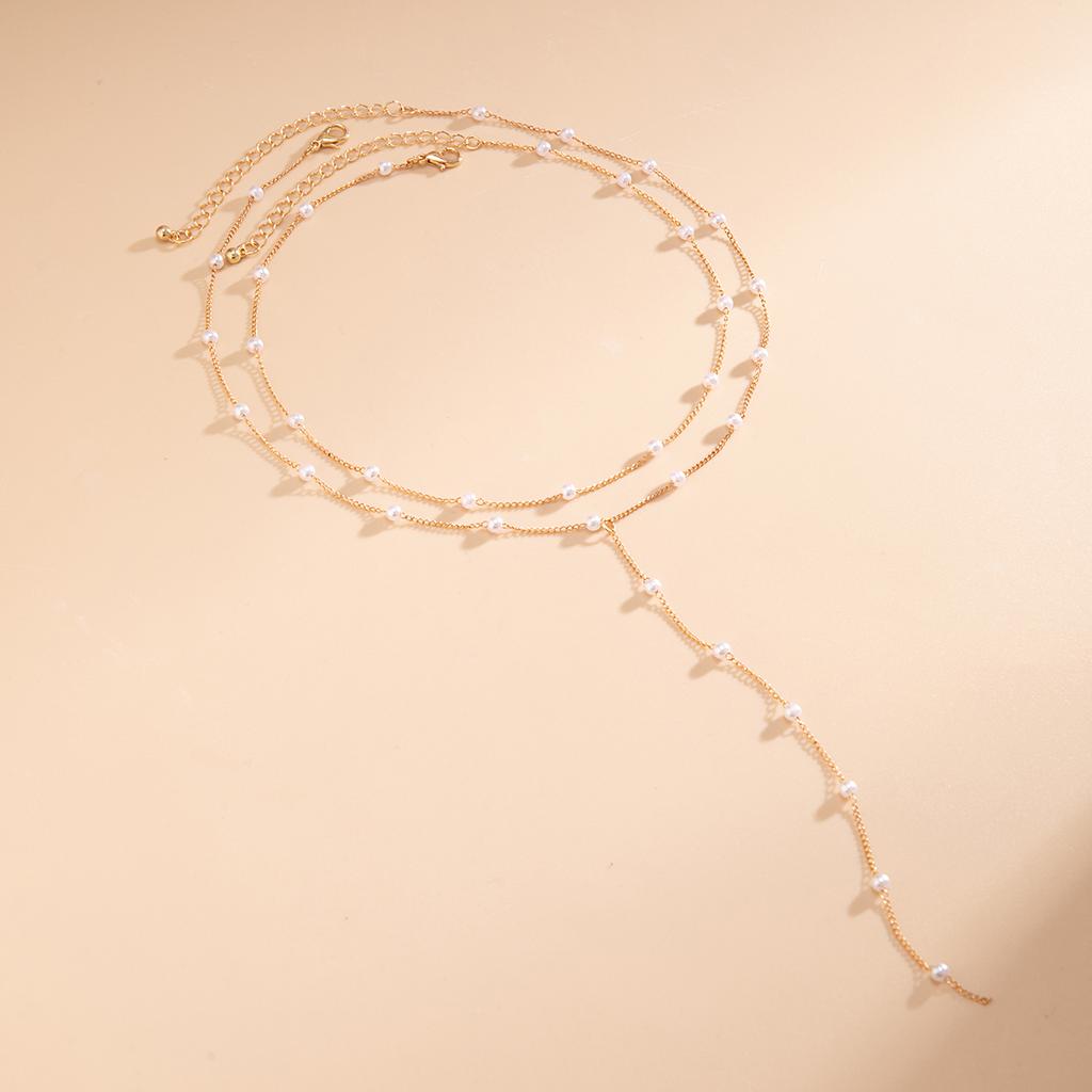 Ingemark Vintage Elegancki Długi Łańcuszek z Imitacji Pereł Naszyjnik Kobiety Goth Seksowne Koraliki Frędzle Choker na Klatkę Piersiową Akcesoria Ślubne